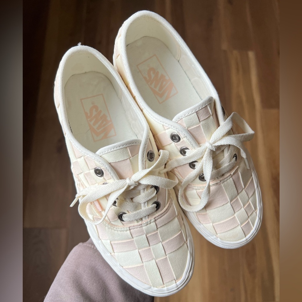 Vans Cream and Pink Checkered Platforms